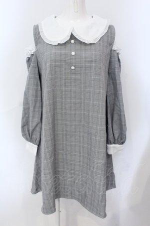 画像: Ank Rouge / グレンチェックオフショルワンピース M グレー O-25-06-28-048-CA-OP-OW-OS