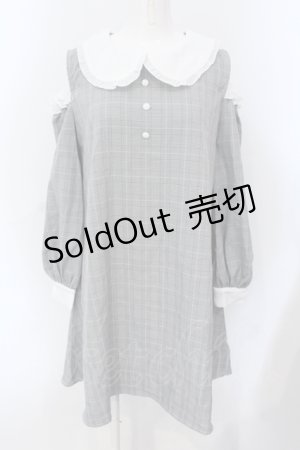 画像: Ank Rouge / グレンチェックオフショルワンピース M グレー O-25-06-28-048-CA-OP-OW-OS