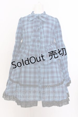 画像: HEENIE HEENIE / 裾レースリボンフリルミニワンピース  ブルー×ブルーチェックリボン O-25-06-30-049-LO-OP-OW-OS