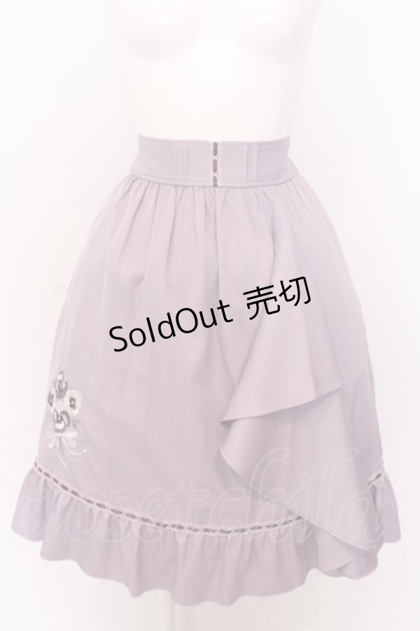 画像1: axes femme POETIQUE / パンジー刺繍ラッフルスカート M ラベンダー O-25-06-30-057-AX-SK-IG-ZT052 (1)