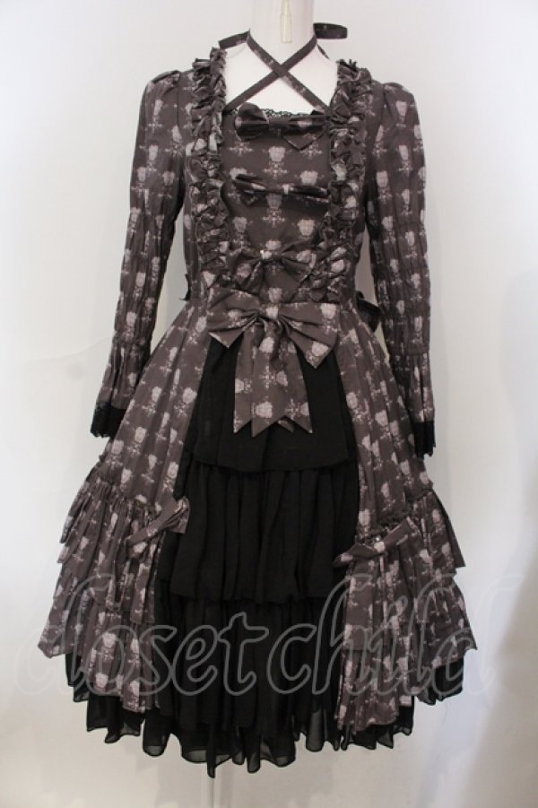 画像1: ATELIER PIERROT / Rosy Bouquet Dress 1 ライトグレー×ブラック O-25-06-30-089-EL-OP-OW-OS (1)