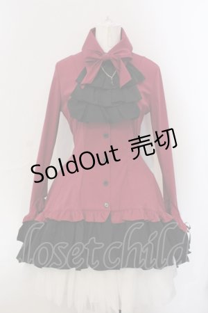 画像: MARBLE / ゴシック調ダイヤカットタイ付きブラウス型ワンピース  ワイン O-25-06-30-090-GO-OP-OW-OS