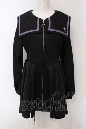 画像: Amilige / セーラーサイドあきジャージワンピース  クロ×パープル O-25-06-30-115-PU-OP-IG-OS