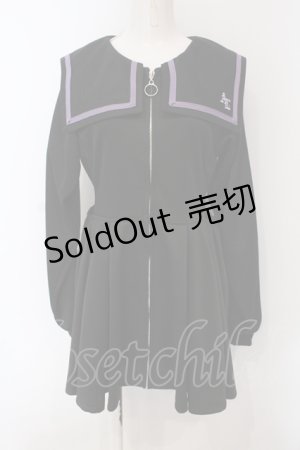 画像: Amilige / セーラーサイドあきジャージワンピース  クロ×パープル O-25-06-30-115-PU-OP-IG-ZS