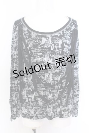 画像: ALGONQUINS / ドレープ装飾総柄カットソー F ブラック O-25-06-30-012-AL-TO-OW-OS