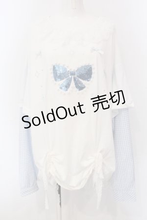 画像: Ank Rouge / スパンコールリボンロンTE  シロ×サックス O-25-06-30-116-CA-TO-IG-OS