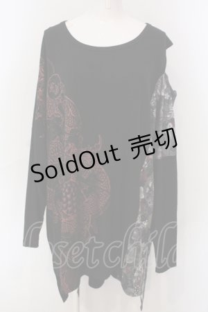 画像: Qutie Frash / 気楡茶閃洸 オフショルBIG Tシャツ  ブラック×レッド O-25-06-30-121-QU-TO-IG-OS