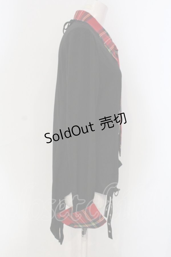 画像2: Qutie Frash / タータンチェックネクタイ付きブラウス  ブラック×レッドタータン O-25-06-30-123-QU-TO-IG-ZI (2)
