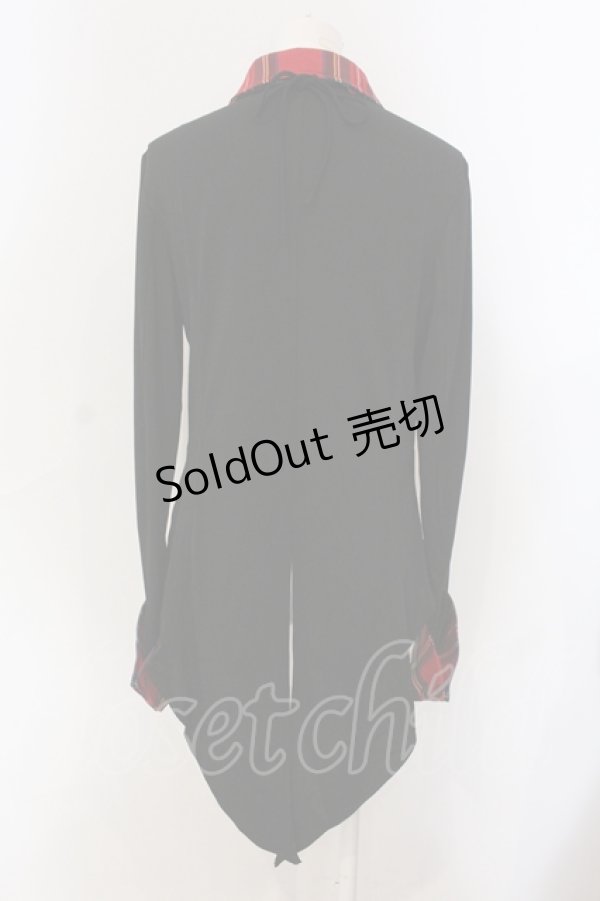 画像3: Qutie Frash / タータンチェックネクタイ付きブラウス  ブラック×レッドタータン O-25-06-30-123-QU-TO-IG-ZI (3)