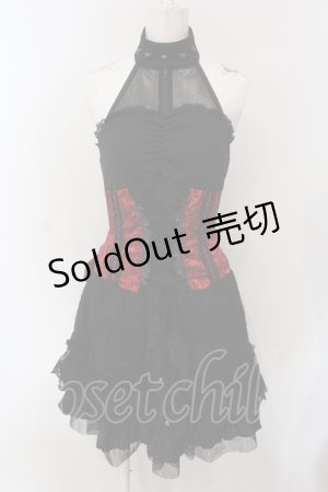 画像: Qutie Frash / DSジャガードホルターワンピース  ブラック×レッド O-25-06-30-133-QU-OP-IG-OS