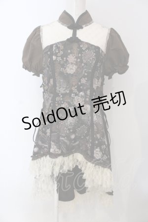 画像: Qutie Frash / チャイナパフワンピ  ブラウン O-25-06-30-136-QU-OP-IG-ZT076