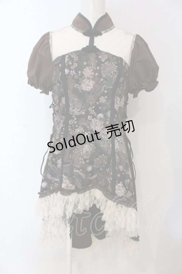 画像1: Qutie Frash / チャイナパフワンピ  ブラウン O-25-06-30-136-QU-OP-IG-ZT076 (1)