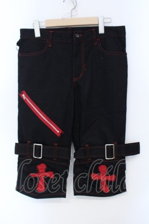 画像: MA / クロスガーゼステッチハーフパンツ  ブラック×レッド O-25-07-05-006-PU-PA-IG-OS