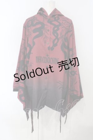 画像: NieR Clothing / 袖口リブ付き着物風シャツ  レッド O-25-07-05-058-PU-TO-YM-OS