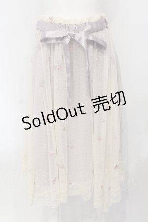 画像: axes femme / 小花刺繍イレヘムスカート  ピンク×アイボリー O-25-07-05-067-AX-SK-IG-OS