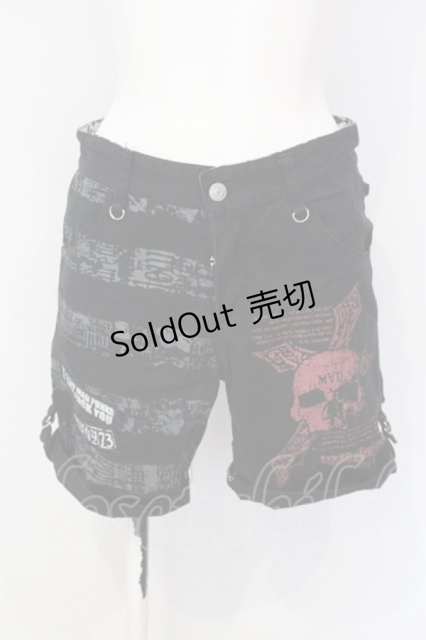画像1: MAD / スカルptショートパンツ S ブラック×レッド O-25-07-05-002-PU-PA-OW-OS (1)