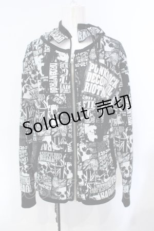 画像: SEX POT ReVeNGe / 総柄ジップパーカー M ブラック×ホワイト O-25-07-07-032-SP-TO-IG-OS