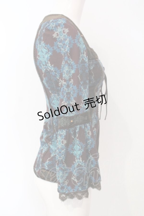 画像3: OZZ ANGELO / ベロア切り替え総柄チュニック  グリーン×ブラウン O-25-07-07-061-OO-TO-OW-ZY (3)