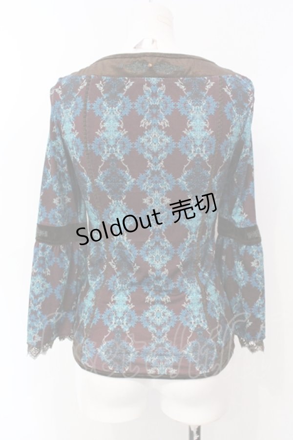 画像4: OZZ ANGELO / ベロア切り替え総柄チュニック  グリーン×ブラウン O-25-07-07-061-OO-TO-OW-ZY (4)