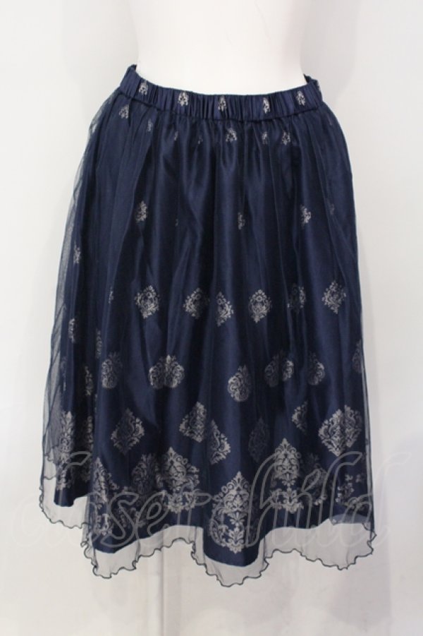 画像1: axes femme / オーナメント柄チュールスカート M ネイビー O-25-07-07-073-AX-SK-OW-ZT460 (1)