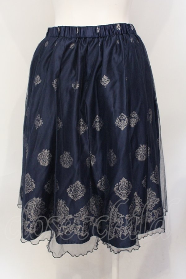 画像2: axes femme / オーナメント柄チュールスカート M ネイビー O-25-07-07-073-AX-SK-OW-ZT460 (2)