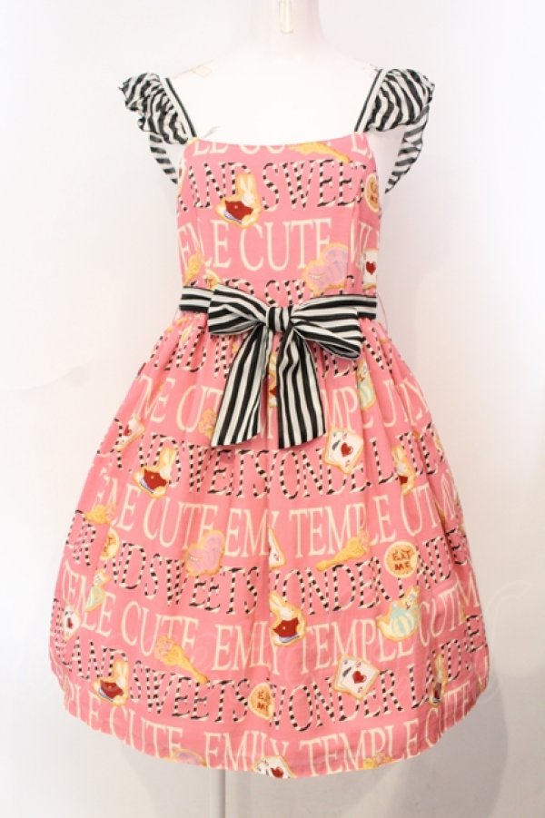 画像1: Emily Temple cute / WONDER LANDクッキーストライプリボンワンピース  ピンク O-25-07-07-008-ET-OP-OW-ZT279 (1)
