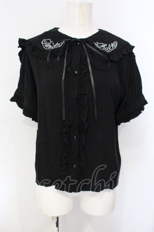 画像1: LISTEN FLAVOR / リボン付きセーラーブラウス F ブラック O-25-07-07-083-PU-BL-OW-ZT081 (1)