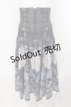 画像: OZZ ANGELO / 絵画プリントコルセット付スカート  グレー×ブルー系 O-25-07-07-014-OO-SK-IG-ZY