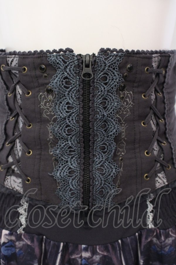 画像2: OZZ ANGELO / 絵画プリントコルセット付スカート  グレー×ブルー系 O-25-07-07-014-OO-SK-IG-ZY (2)