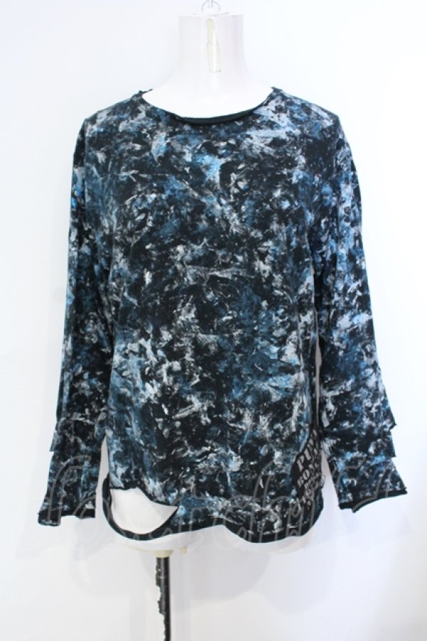 画像1: SEX POT ReVeNGe / ペイント長袖カットソー  ブラック×ホワイト×ブルー O-25-07-07-023-SP-TO-IG-ZI (1)