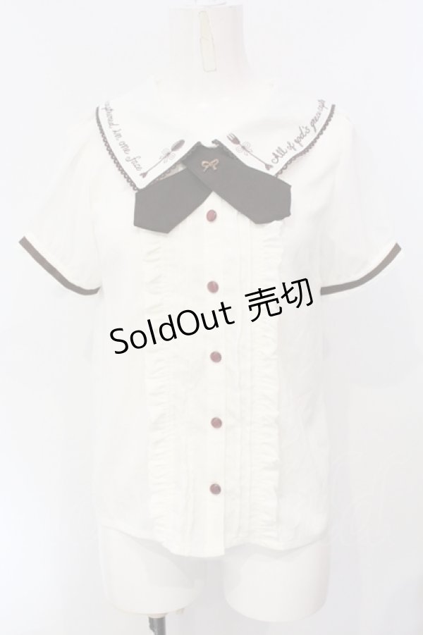画像1: axes femme POETIQUE / スプーン＆フォーク刺繍ブラウス M オフ×ブラウン O-25-07-08-041-AX-BL-IG-OS (1)