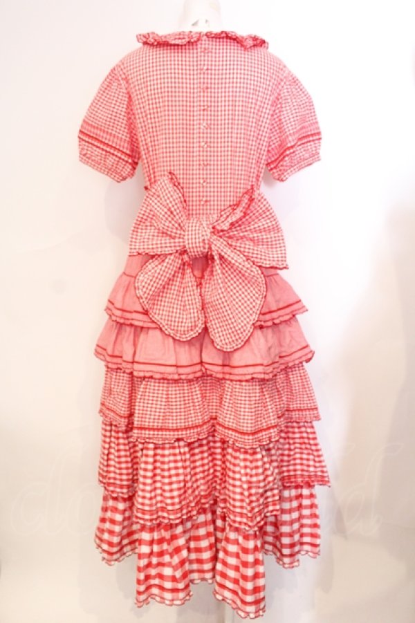 画像4: PINK HOUSE / レースアップギンガムワンピース  アカ O-25-07-08-054-LO-OP-IG-OS (4)