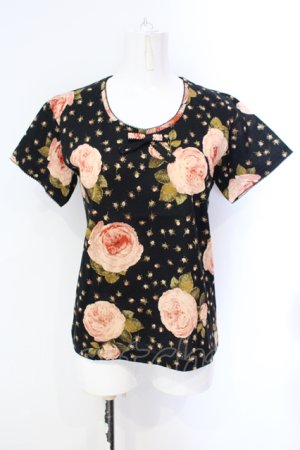 画像: KANEKO ISAO / 大判ローズTシャツ  クロ×ピンク O-25-07-08-059-EL-TS-IG-OS