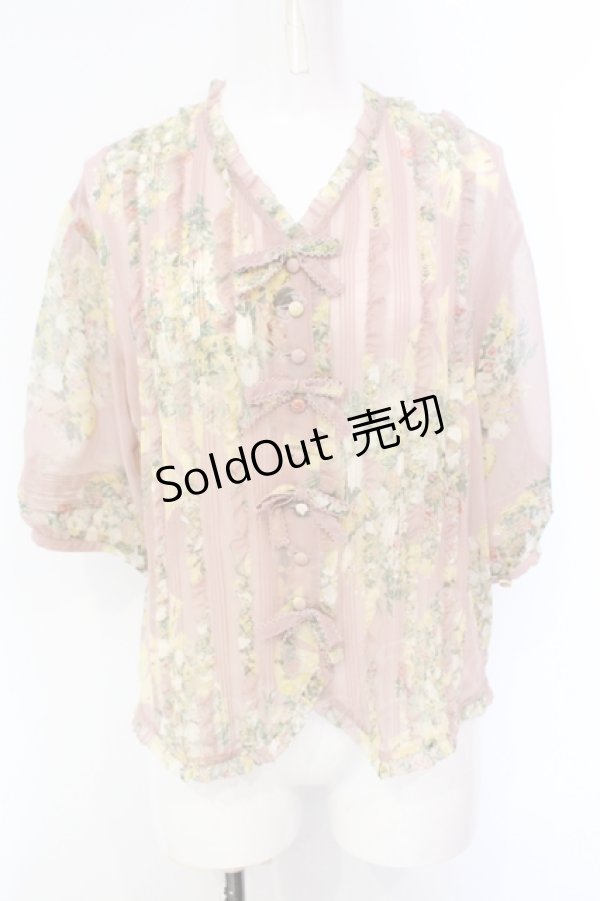 画像1: KANEKO ISAO / ブーケ柄シースルートップス  ピンク O-25-07-08-068-EL-BL-IG-ZI (1)