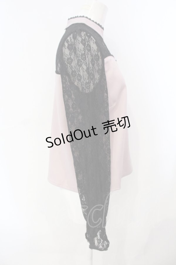 画像2: DearMyLove / クロスレースブラウス M ピンク×クロ O-25-07-08-008-EL-BL-OW-OS (2)