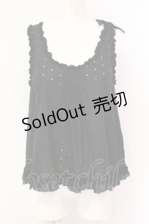 画像: WONDERFUL WORLD / ドット透かしノースリーブブラウス  クロ O-25-07-08-075-LO-BL-IG-OS