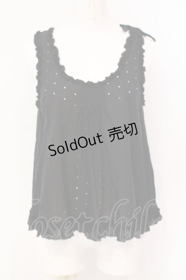 画像1: WONDERFUL WORLD / ドット透かしノースリーブブラウス  クロ O-25-07-08-075-LO-BL-IG-OS (1)
