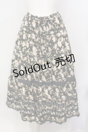 画像: PINK HOUSE / コットンレース配色花柄スカート  クロ O-25-07-08-085-LO-SK-IG-OS