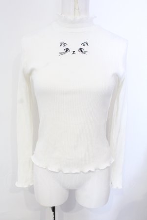 画像: mon lily / キャット刺繍リブトップス M シロ O-25-07-08-013-LO-TO-OW-OS