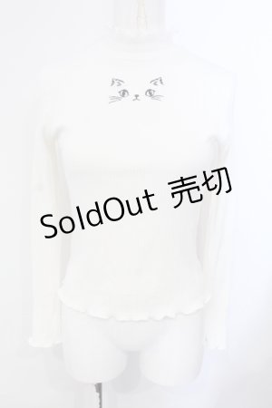 画像: mon lily / キャット刺繍リブトップス M シロ O-25-07-08-013-LO-TO-OW-OS