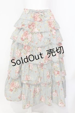 画像: WONDERFUL WORLD / ローズ柄ティアードスカート  サックス O-25-07-08-106-LO-SK-IG-ZT024