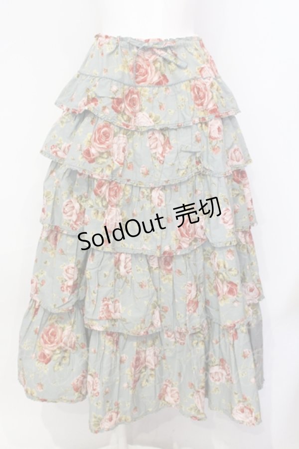 画像1: WONDERFUL WORLD / ローズ柄ティアードスカート  サックス O-25-07-08-106-LO-SK-IG-ZT024 (1)