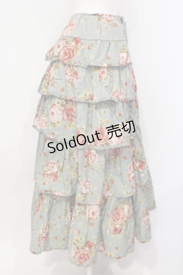 画像2: WONDERFUL WORLD / ローズ柄ティアードスカート  サックス O-25-07-08-106-LO-SK-IG-ZT024 (2)