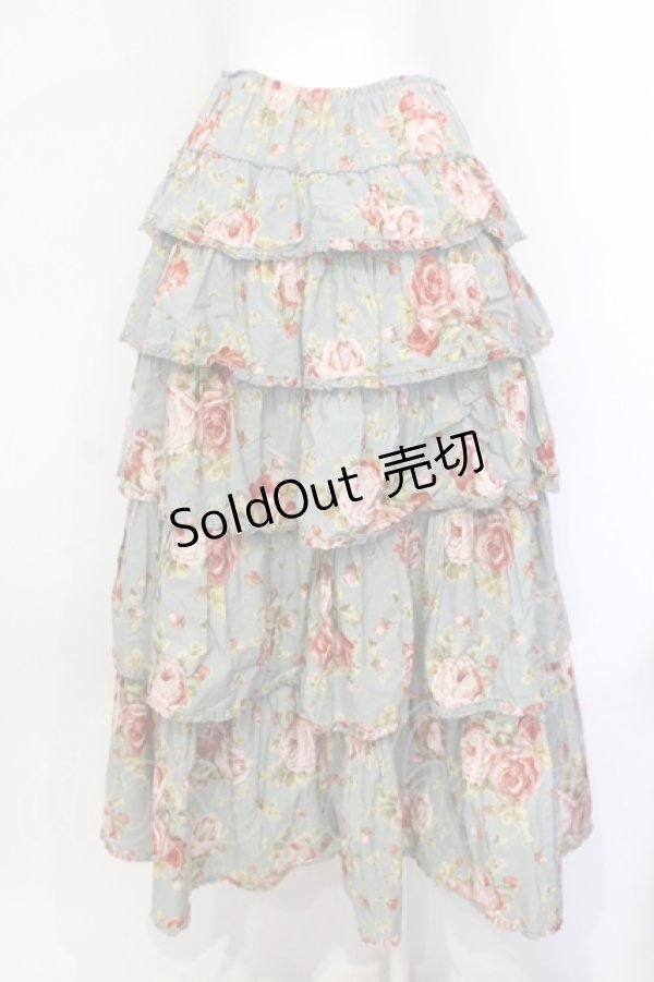 画像3: WONDERFUL WORLD / ローズ柄ティアードスカート  サックス O-25-07-08-106-LO-SK-IG-ZT024 (3)