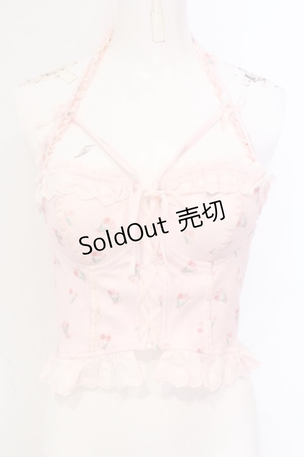 画像1: Bobon21 / ホルターネックレースアップミニ丈ビスチェ S チューリップ柄 O-25-07-08-113-EL-TO-IG-OS (1)