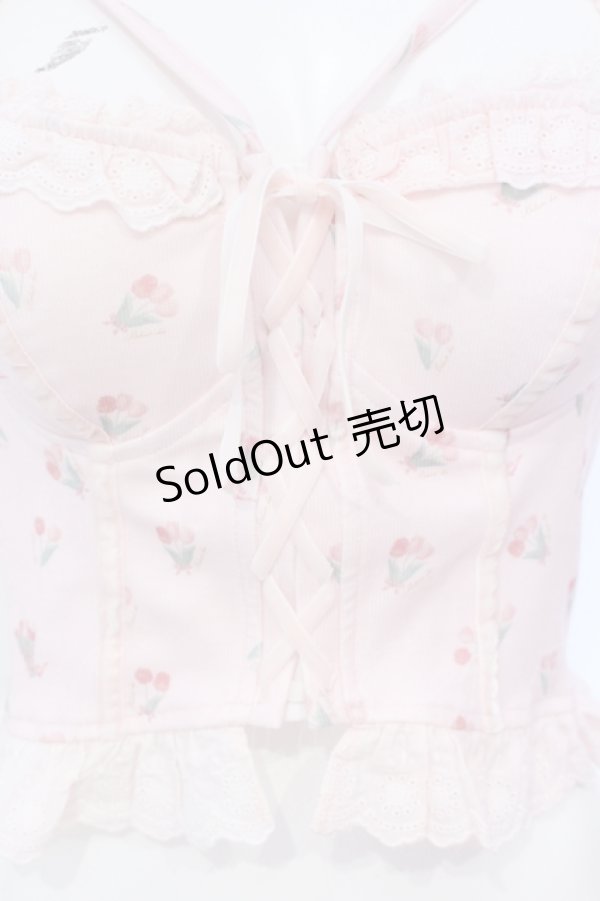 画像2: Bobon21 / ホルターネックレースアップミニ丈ビスチェ S チューリップ柄 O-25-07-08-113-EL-TO-IG-OS (2)