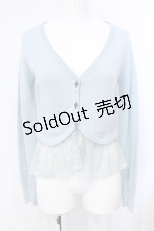 画像: mon lily / クロスモチーフカーディガン M ブルーグリーン O-25-07-08-015-LO-TO-OW-OS