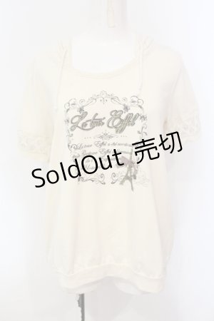 画像: axes femme / ラメ英字プリント半袖パーカー  アイボリー O-25-07-08-019-AX-TO-IG-OS