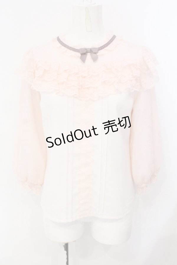 画像1: axes femme POETIQUE / レーシーフリルスタンドブラウス M ピンク O-25-07-08-024-AX-TO-OW-ZT055 (1)