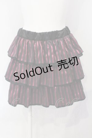 画像: HELL CAT PUNKS / サテンストライプティアードスカート  ブラック×ピンク O-25-07-08-030-PU-SK-OW-OS